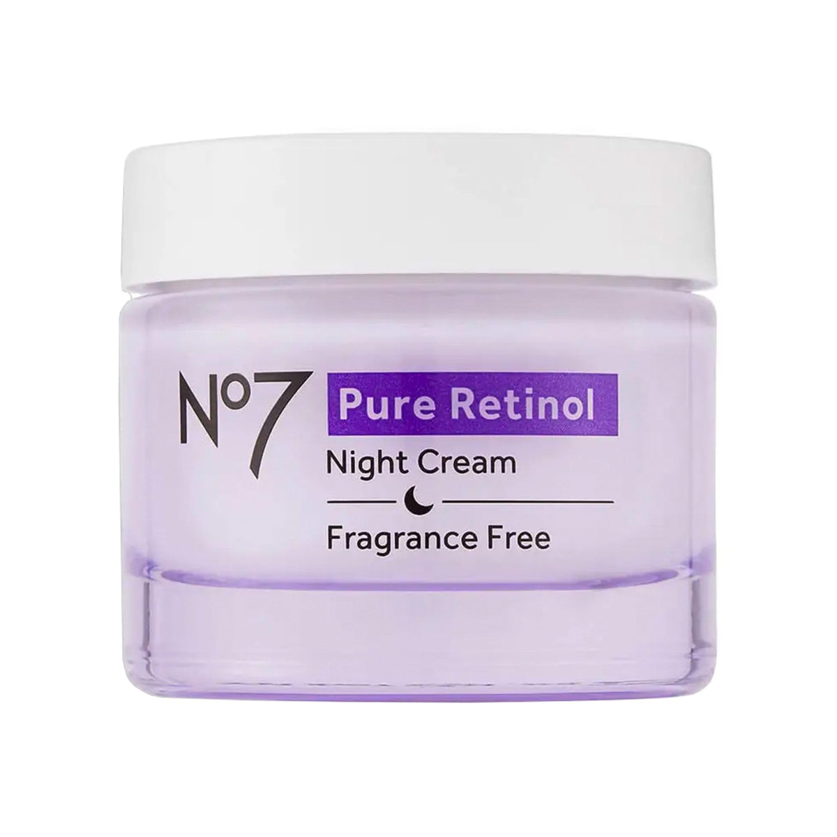 No7 front jar showing product branding and clean night cream design for visibility