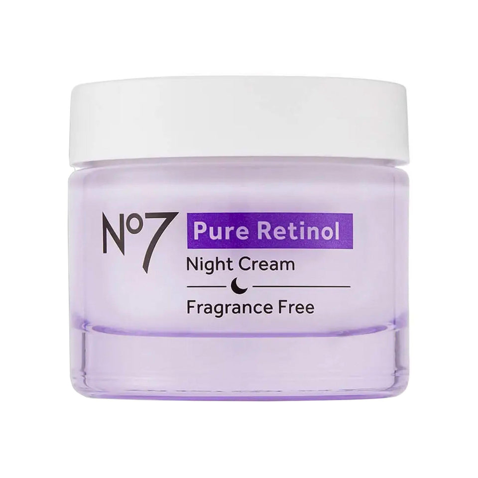 No7 front jar showing product branding and clean night cream design for visibility