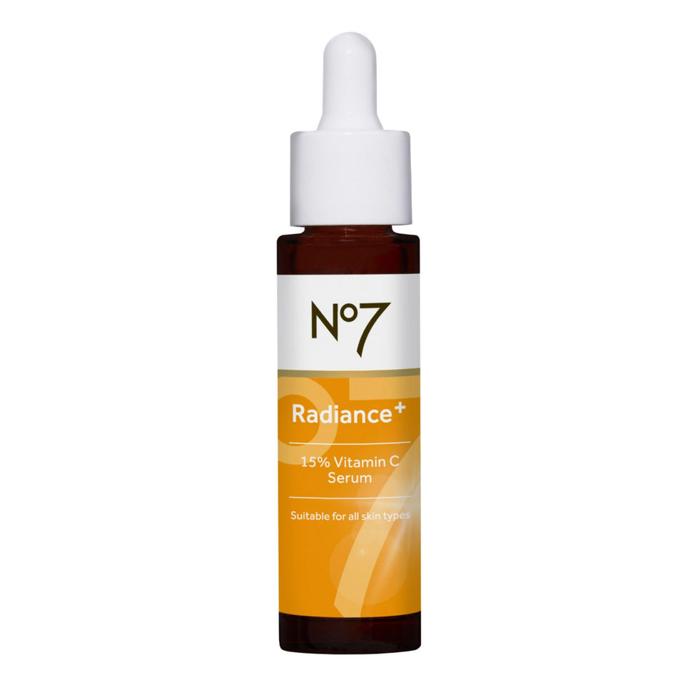 No7 front packaging showing Radiance+ serum for instant recognition and trust