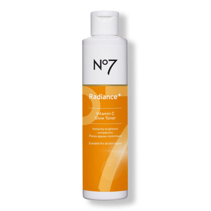No7 Radiance+ front bottle view showing label and 6.7 fl oz size, highlights gentle brightening