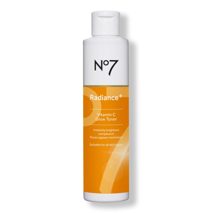 No7 Radiance+ front bottle view showing label and 6.7 fl oz size, highlights gentle brightening