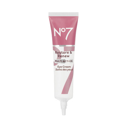 No7 front jar of Restore & Renew eye cream showing packaging and product benefit