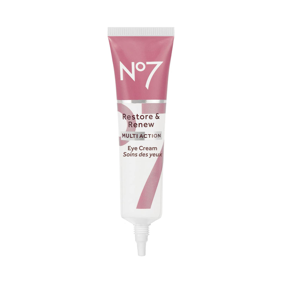 No7 front jar of Restore & Renew eye cream showing packaging and product benefit