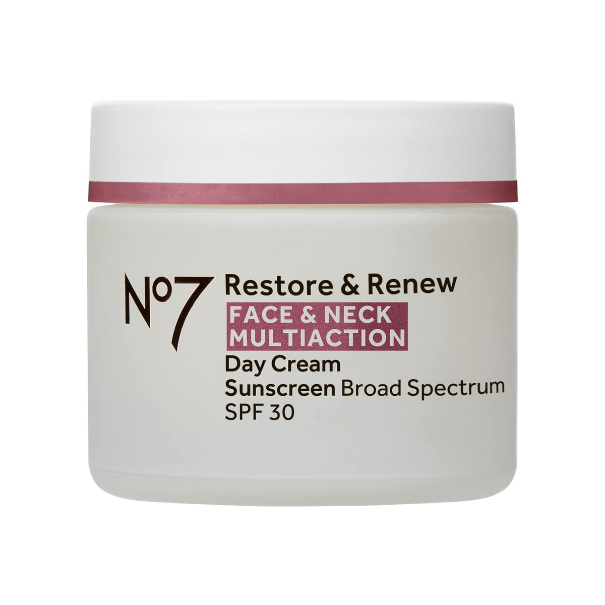 No7 jar front packaging showing product name and SPF benefit