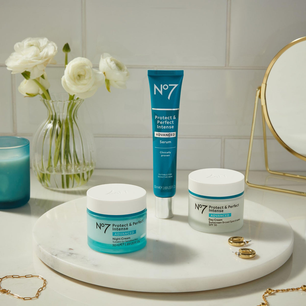 No7 serum being applied to cheek demonstrating absorption and smoothing