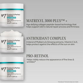 No7 product label detail showing MATRIXYL 3000 PLUS and SPF 30 for anti-aging support