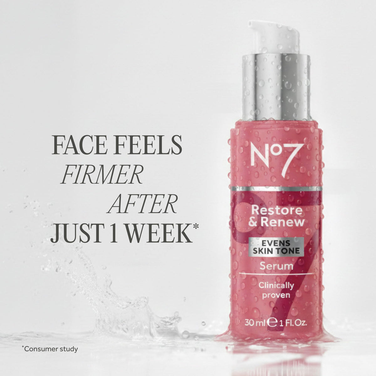 No7 serum texture droplet on skin highlighting hydration and smooth finish