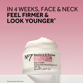 No7 triple-action serum dual chamber bottle showing targeted face and neck delivery