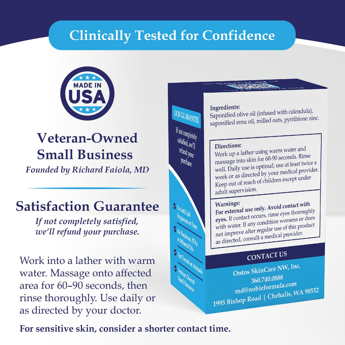 Noble Formula label close-up highlighting 2% pyrithione zinc and natural oils