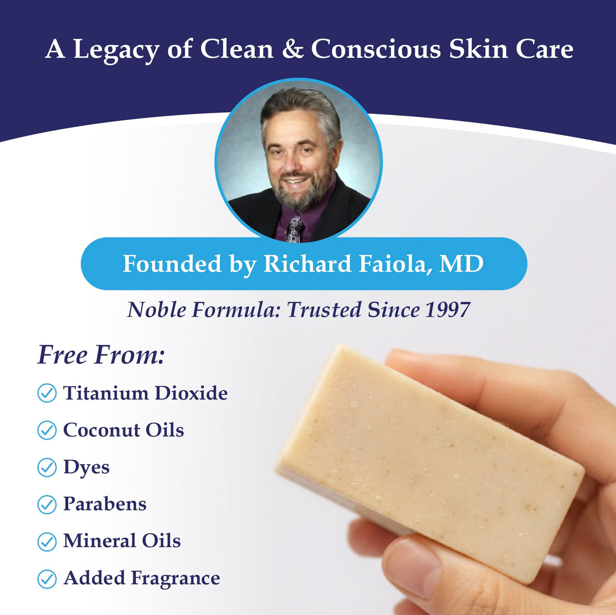 Noble Formula soap bar staged in bathroom to illustrate daily cleansing routine