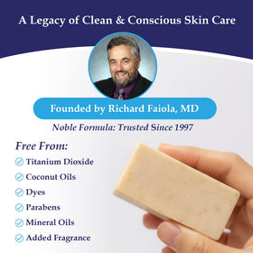 Noble Formula soap bar staged in bathroom to illustrate daily cleansing routine
