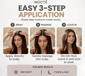 NOCTE being sprayed directly onto scalp demonstrating targeted regrowth support