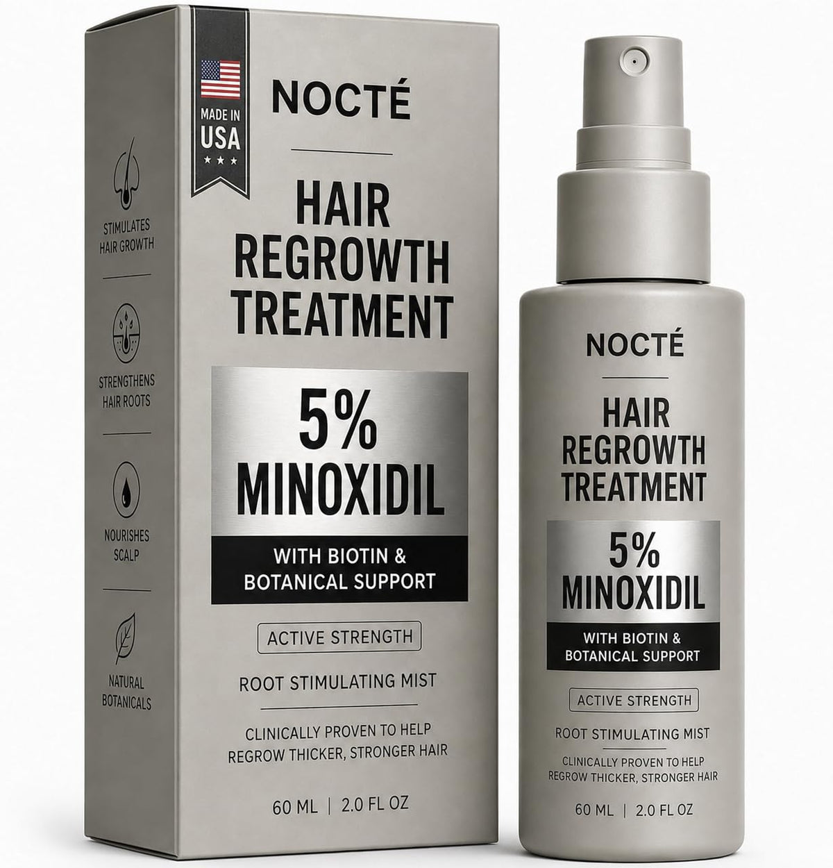 NOCTE front bottle view showing clean branding and 60ml capacity benefit