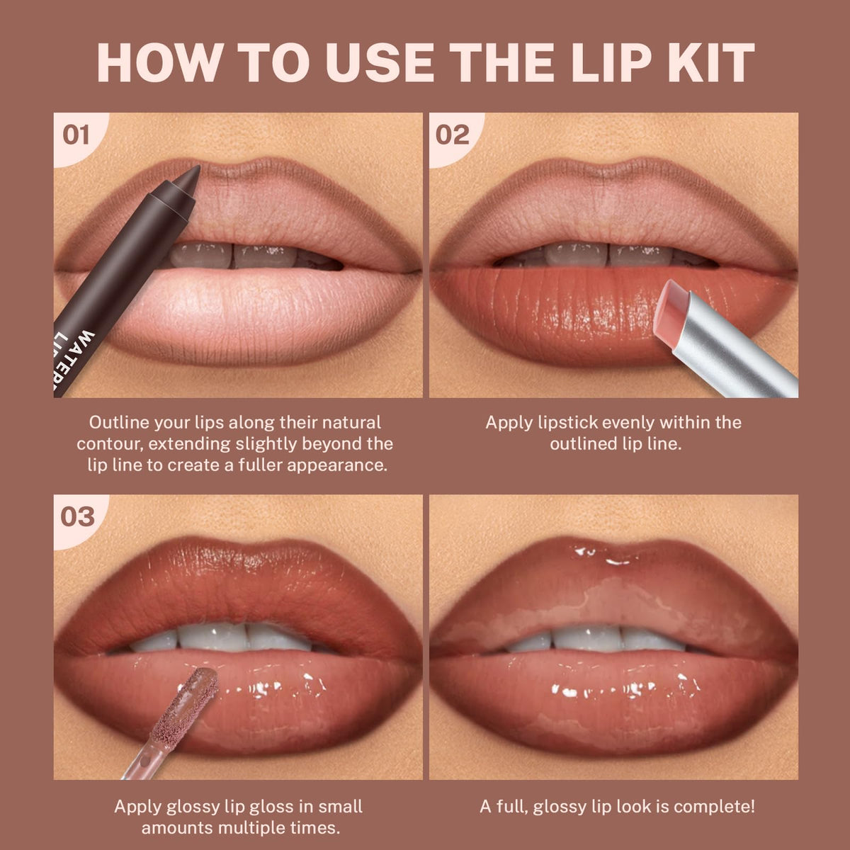 Noerrors trio applied on lips during makeup routine showing polished glass-lip finish