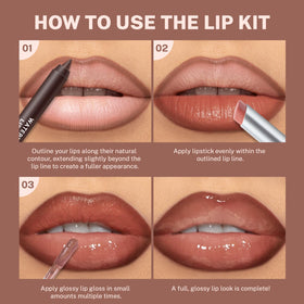 Noerrors trio applied on lips during makeup routine showing polished glass-lip finish