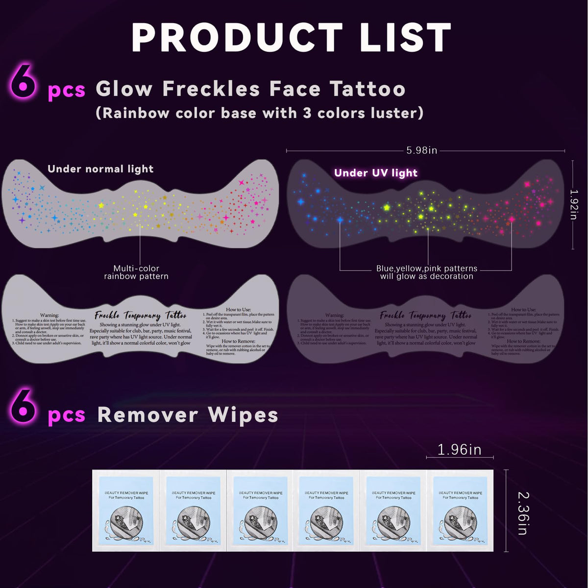 Noerrors size comparison handheld sheet indicating scale and number of freckle patches