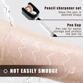 Noerrors pencil stroke on skin showing opaque white color for high-contrast visibility