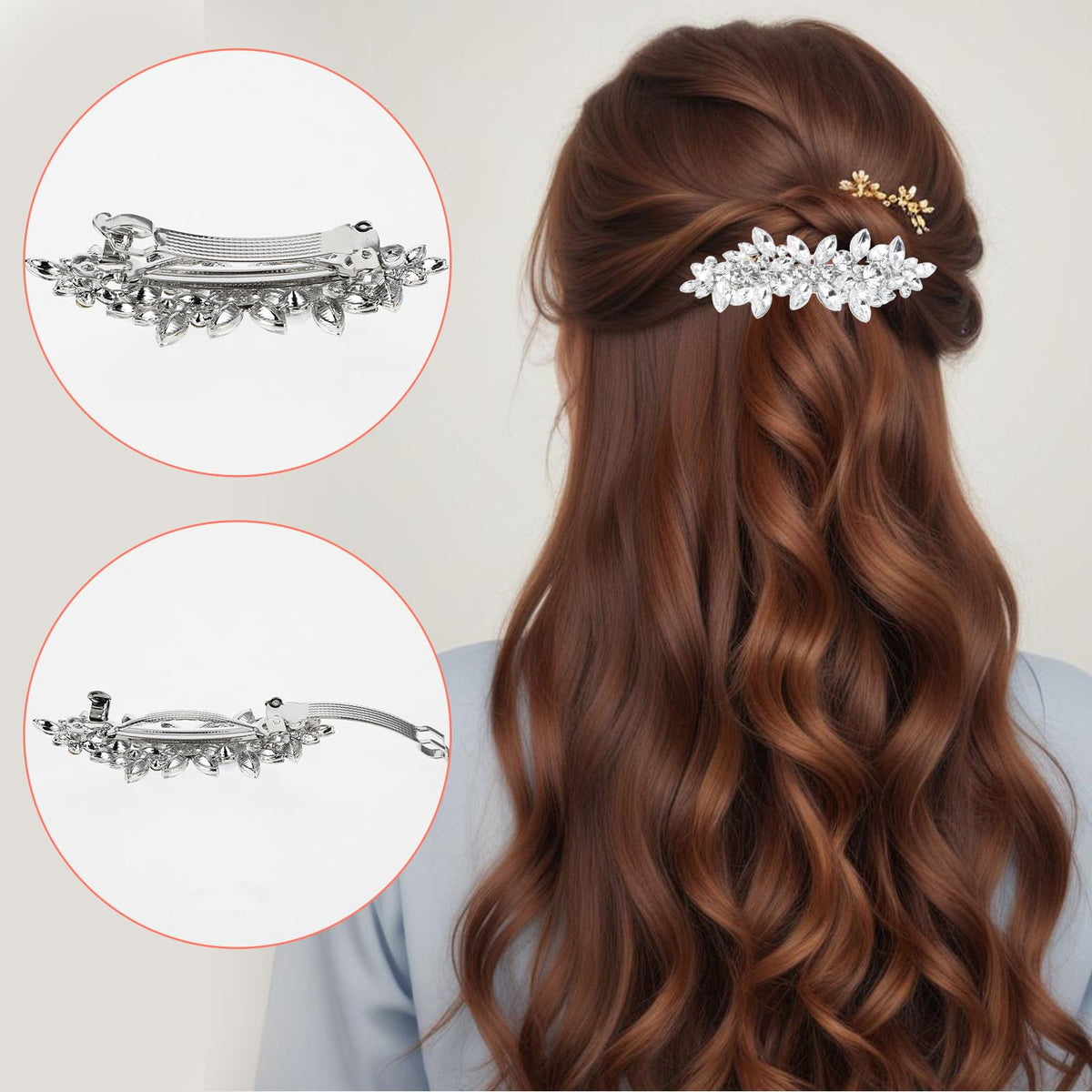 Nogeqi clips beside ruler showing sizes for styling versatility and fit