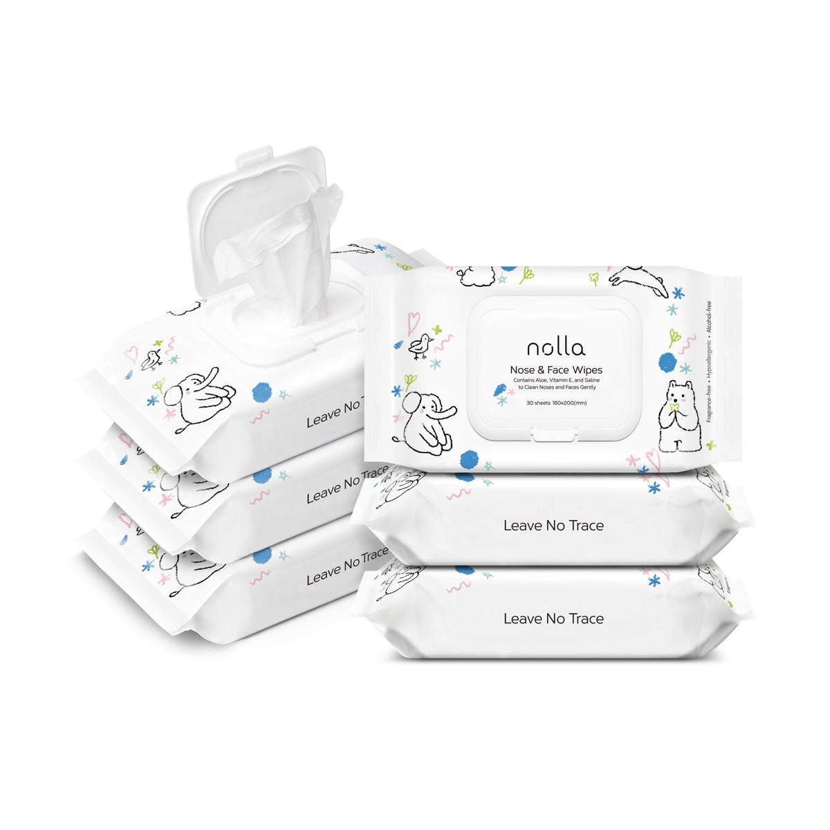 Nolla front packaging showing unscented compostable wipes and pack benefits