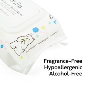 Nolla label close-up showing aloe, vitamin E, and saline ingredient benefits