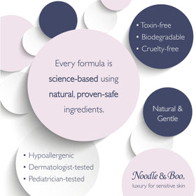Noodle & Boo wipe in hand wiping baby skin showing easy cleanup benefit
