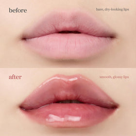 NOONI lips before and after showing hydrated, fuller-looking finish benefit