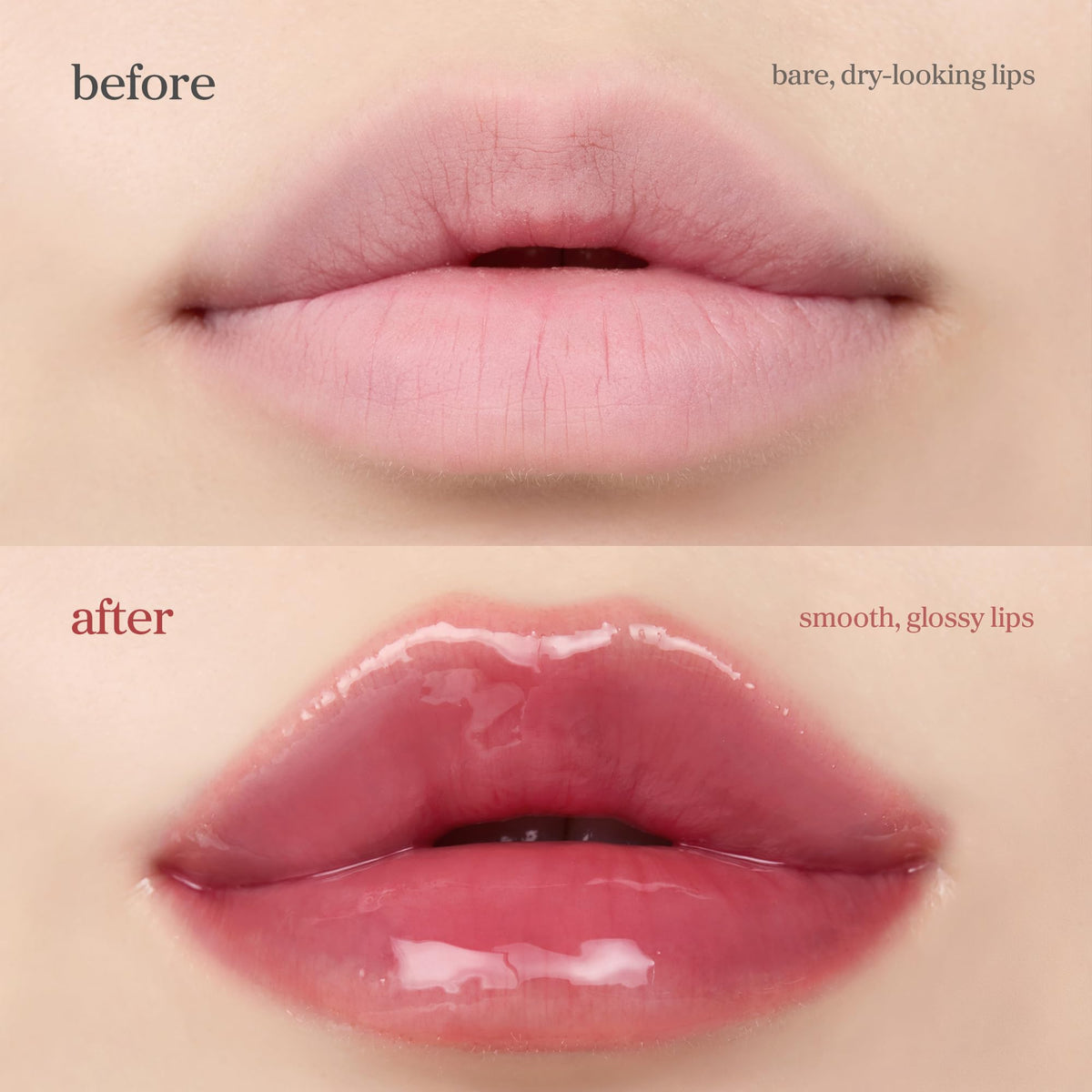 NOONI Applemulberry before and after lips showing visible moisture and subtle plumping