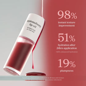 NOONI Applemulberry swatch on hand illustrating sheer applemulberry tint and quick absorption