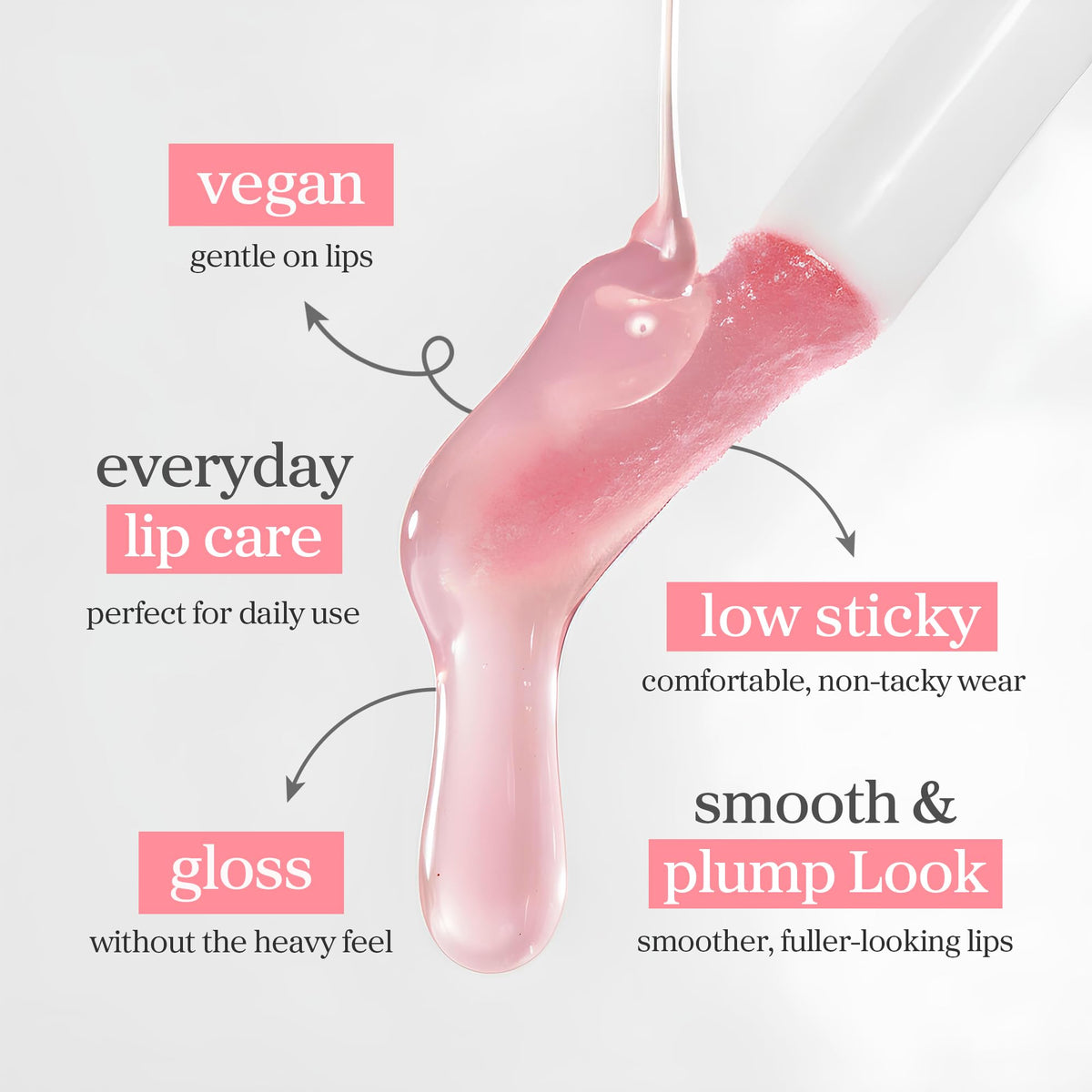 NOONI gloss finish on lips showing plumping shine and fuller appearance benefit