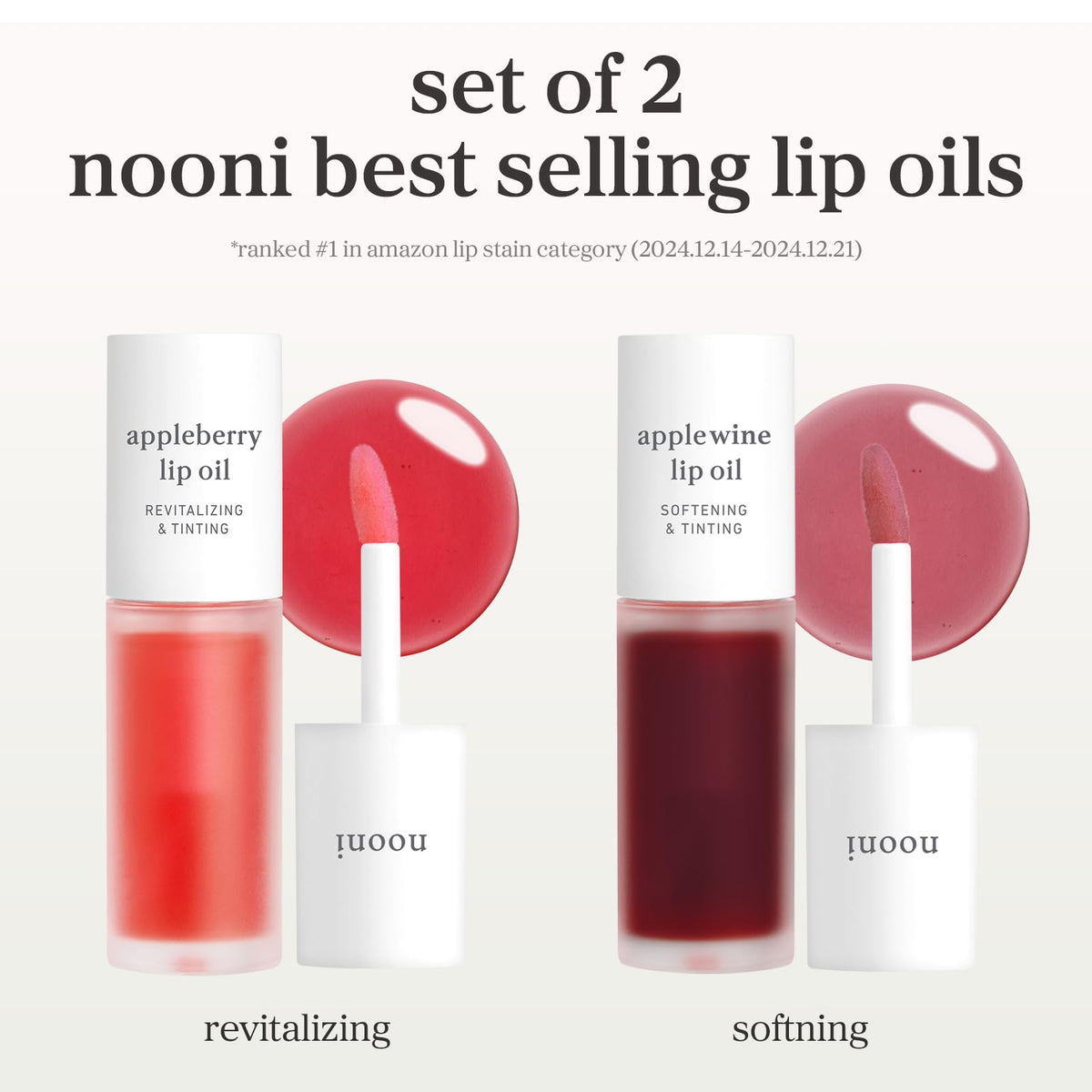NOONI applicator on lips demonstrating one-swipe glossy finish and precise coverage