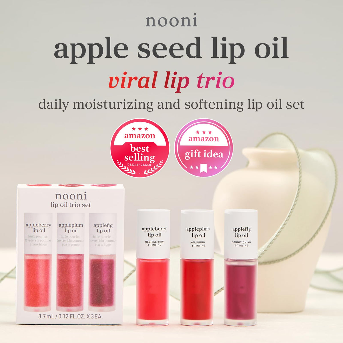 NOONI close-up swatches showing smooth texture and glossy finish for hydrated look