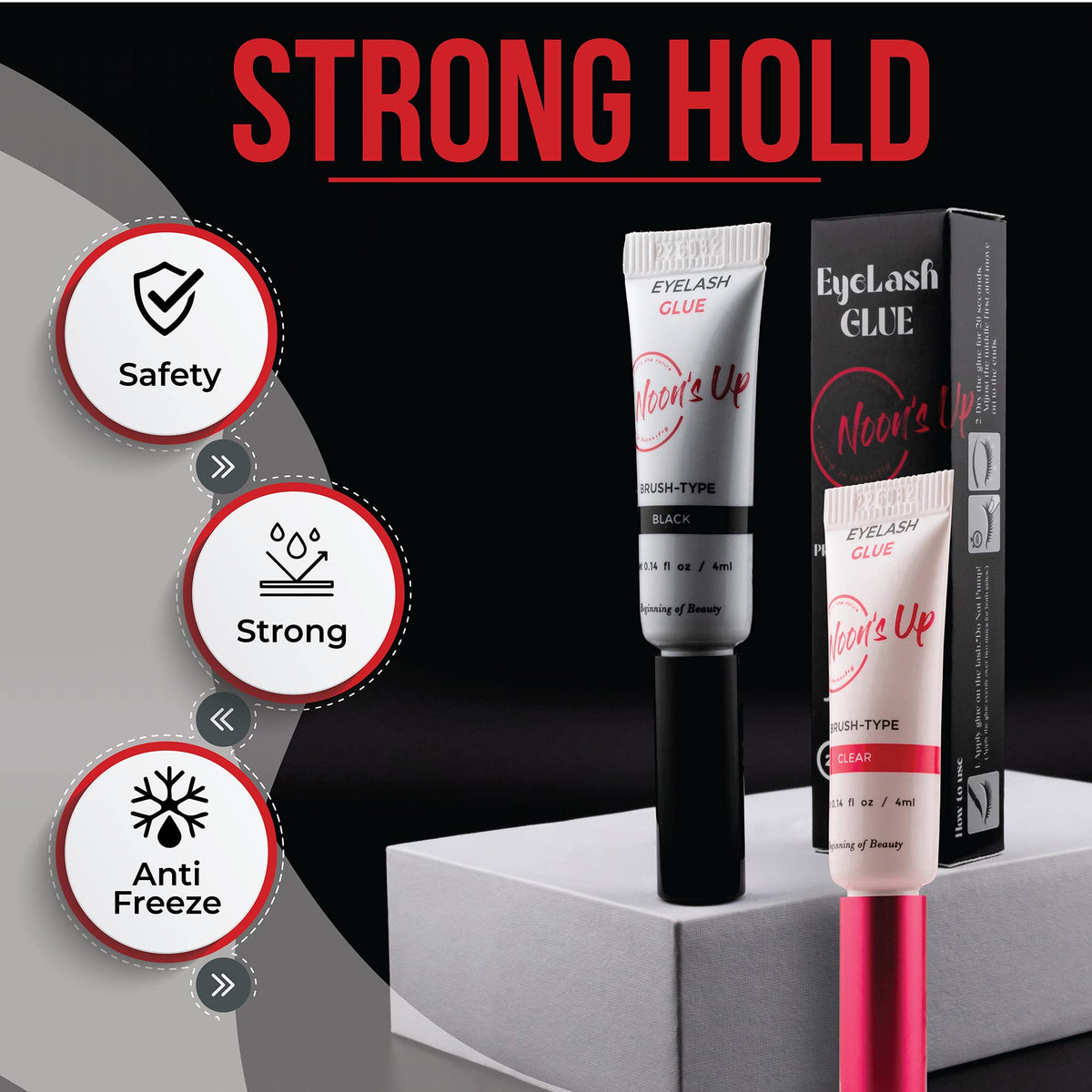 NOON'S UP black adhesive line on strip lash illustrating seamless blending