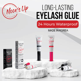 NOON'S UP waterproof test droplets on lashes proving moisture resistance