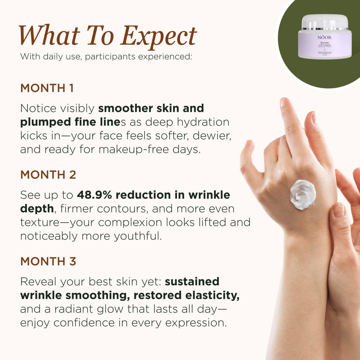 NOOR HAIR side-by-side sample showing visible smoothing benefit on skin