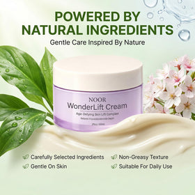 Noor Wonderlift botanical ingredients flatlay conveying natural, gentle benefits