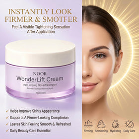 Noor Wonderlift cream texture close-up highlighting smooth, fast-absorbing finish