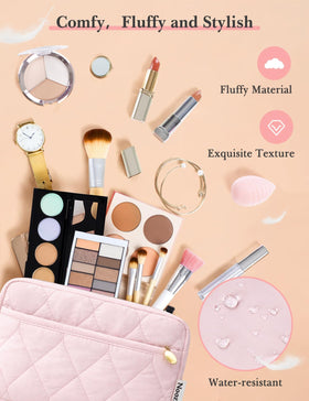 Noozion interior pockets holding brushes and lipsticks for structured organization