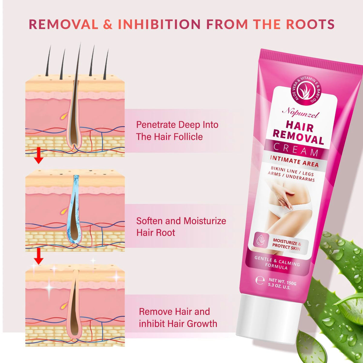 NOPUNZEL 5.3 oz tube beside a hand to show actual product size and portability