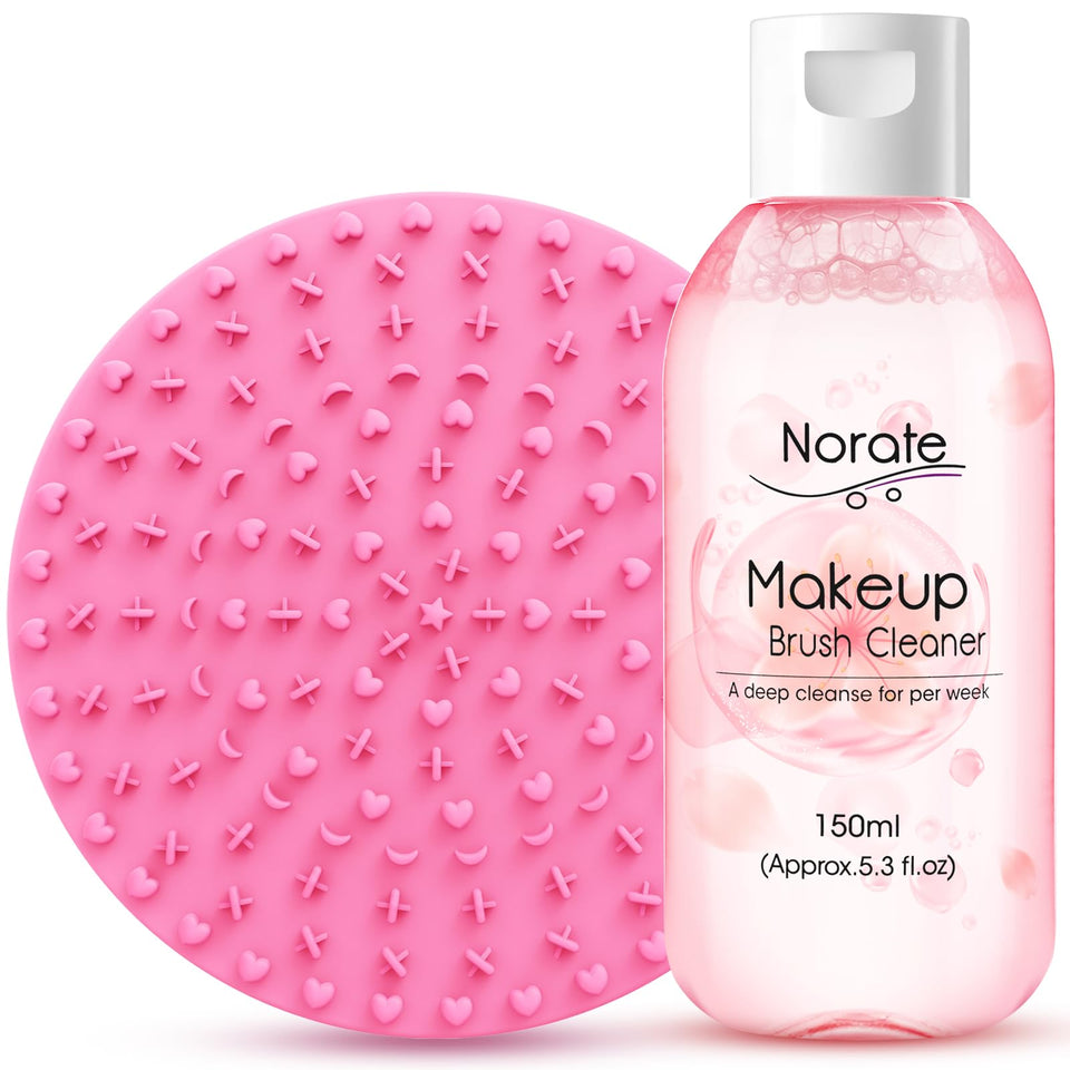 Norate front view of mat and shampoo showing contents and benefits