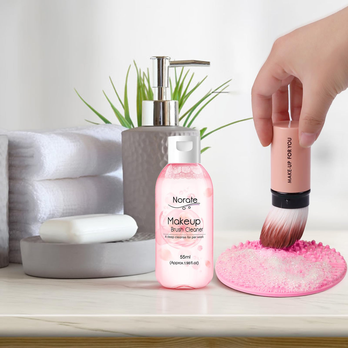 Norate lifestyle bathroom vanity setup demonstrating daily routine benefit