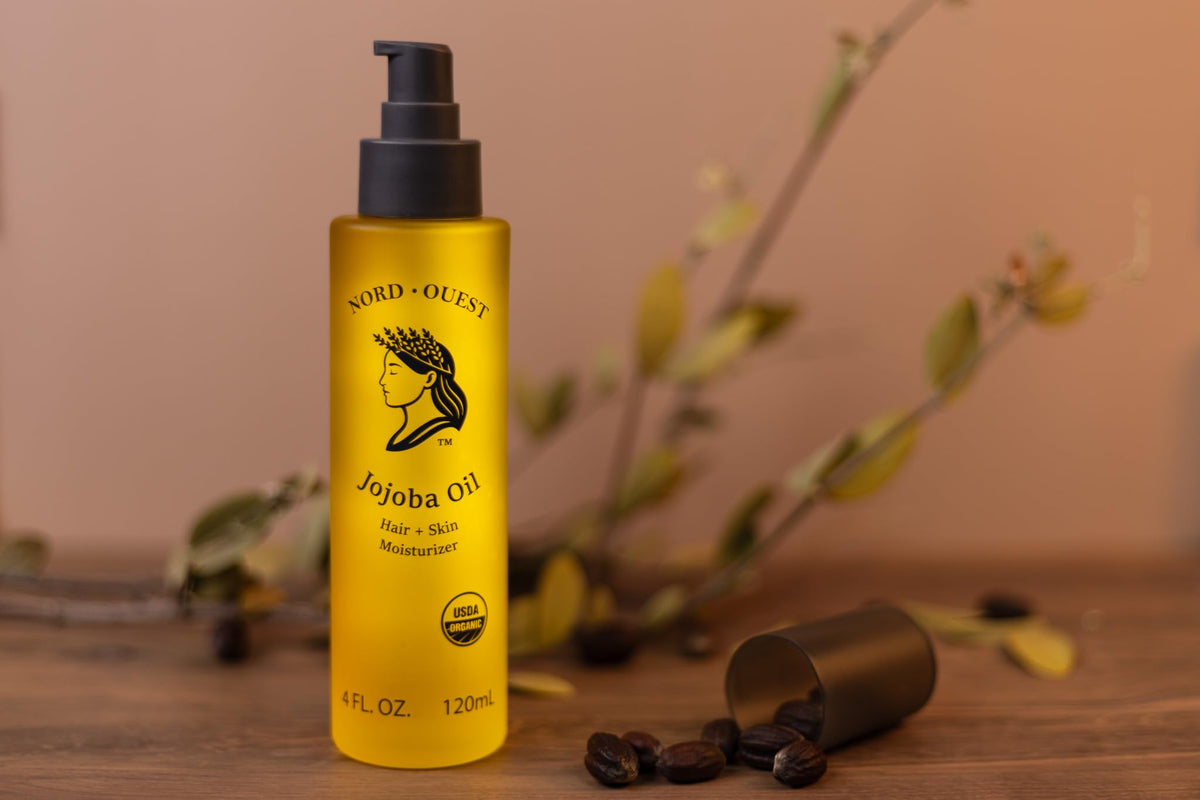 Nord-Ouest bottle staged in bathroom highlighting organic routine compatibility
