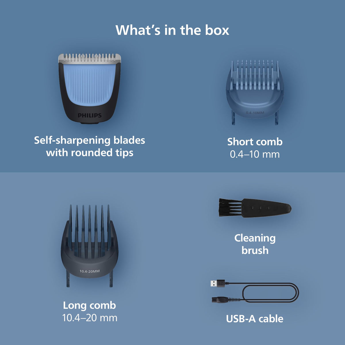 Norelco Philips Lift&Trim combs displayed to highlight capturing hairs and more even trims