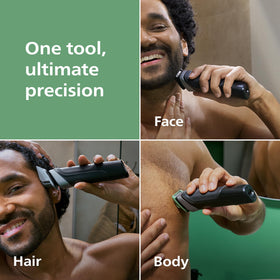 Norelco 5000 attachments laid out, full 18-piece kit for versatile styling