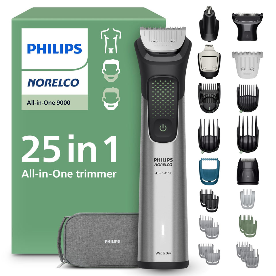 Norelco 9000 front angled view showing device and ergonomic grip for comfortable handling