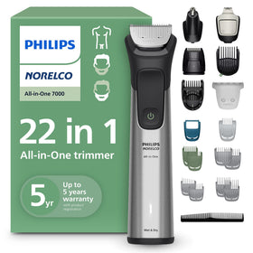 Norelco All-in-One 7000 front view showing main unit and grip for comfortable control
