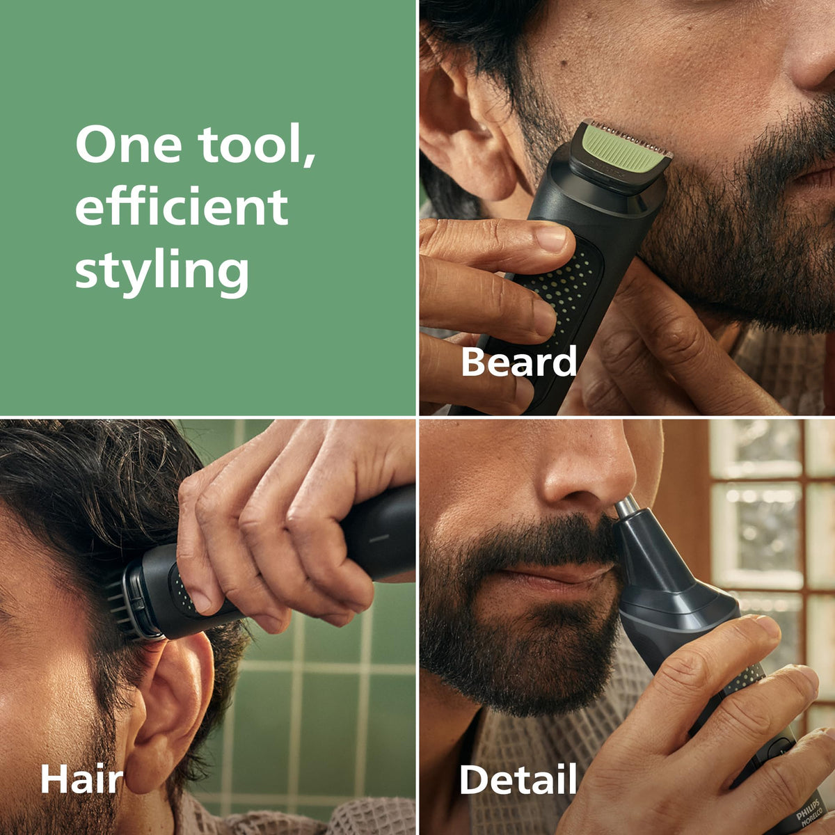 Norelco blade close-up with rounded tips protecting skin during trims