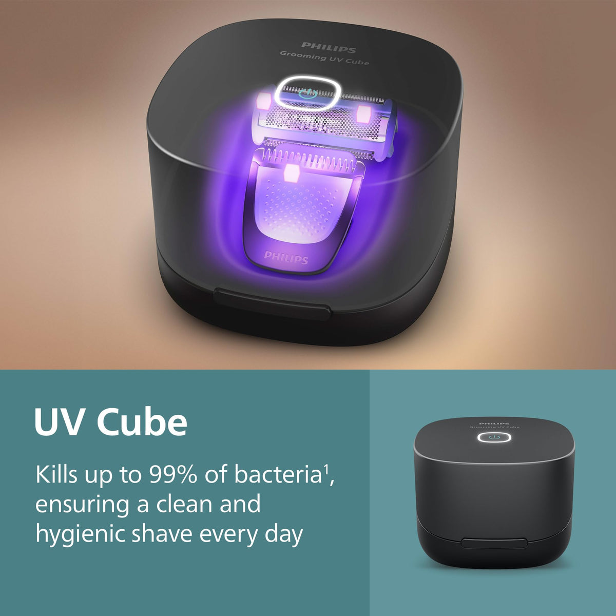Norelco body groomer uv cube sanitizer with groomer inside for hygienic cleaning