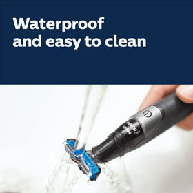 Norelco Bodygroom used on chest illustrating safe trimming with skin protector