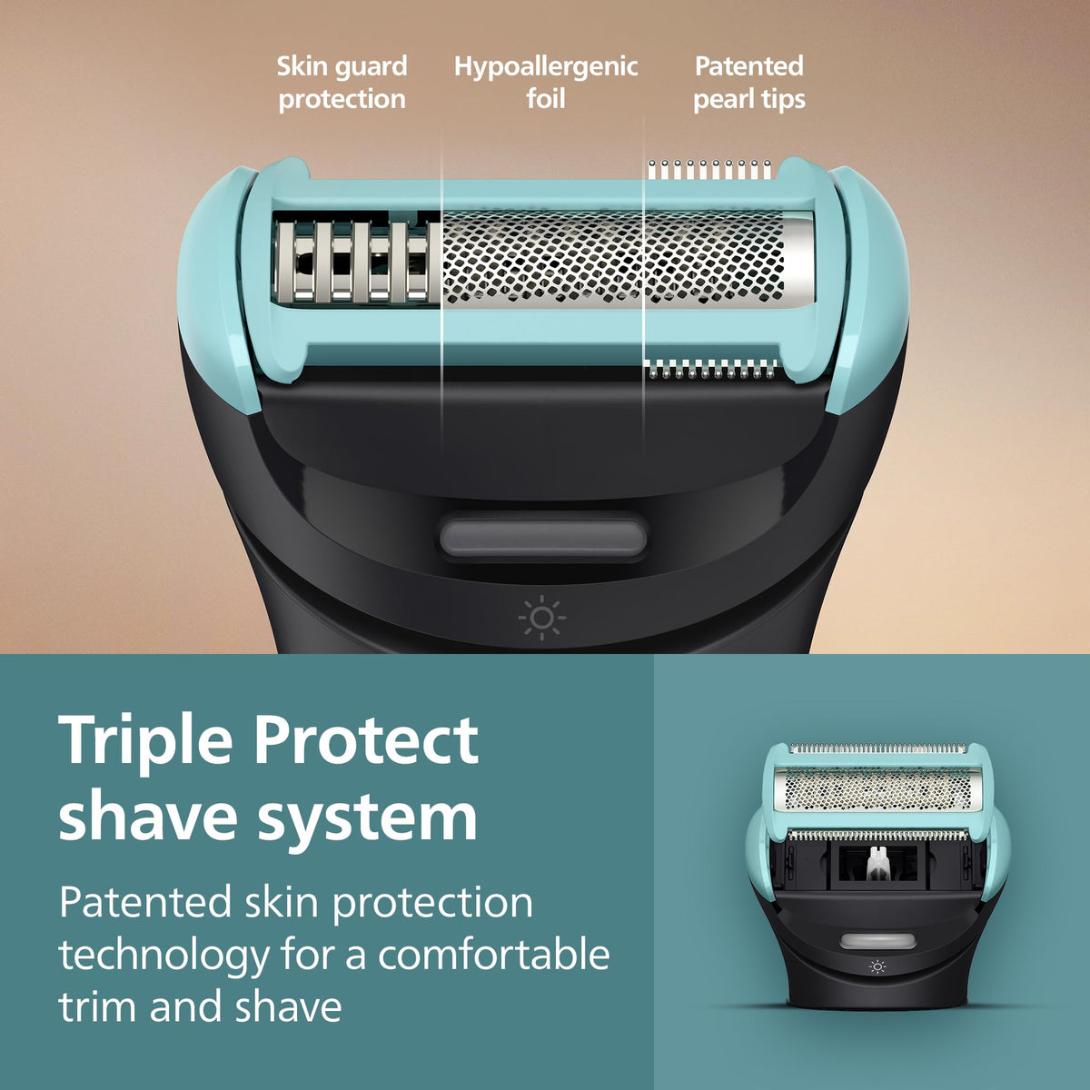 Norelco foil rinsing under water showing showerproof cleaning benefit