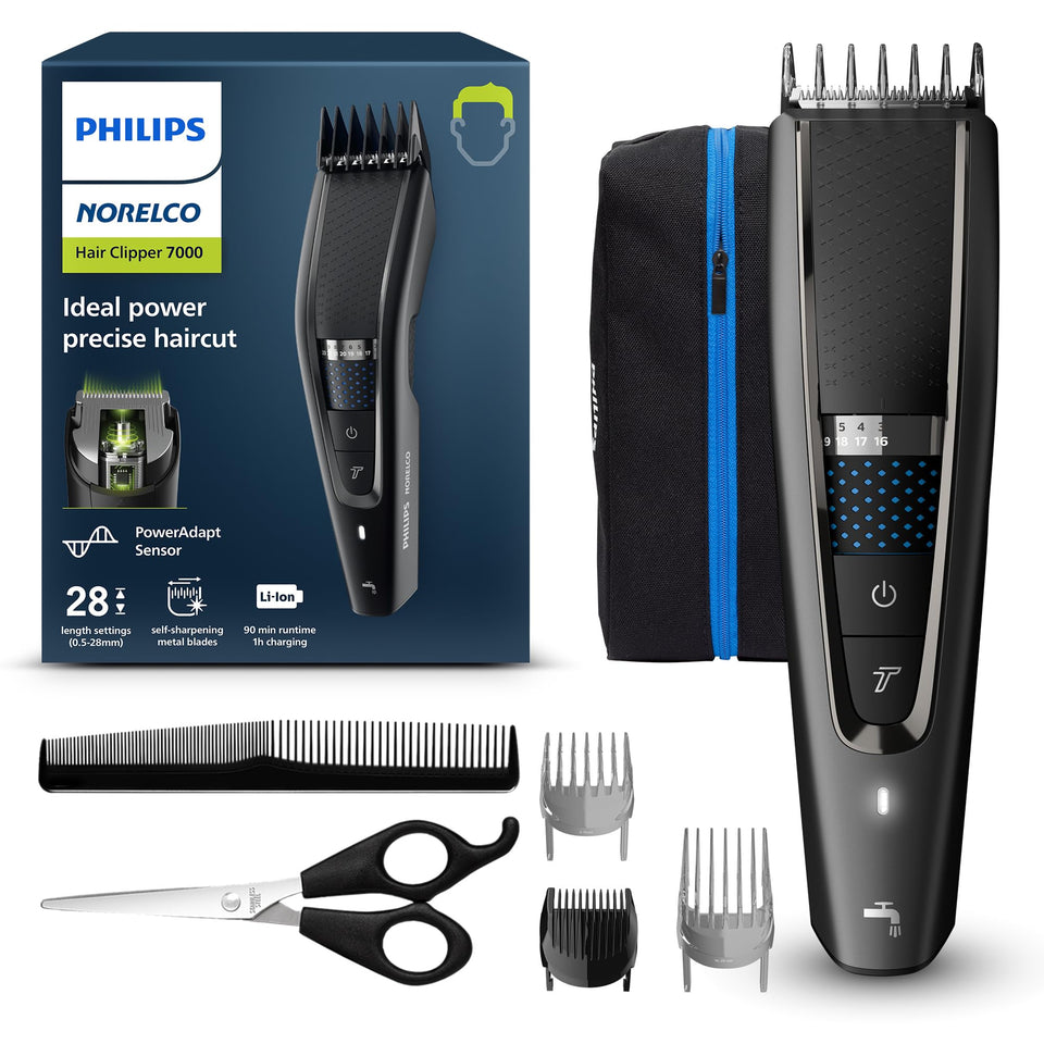 Norelco clipper front view showing controls and textured grip for comfortable handling
